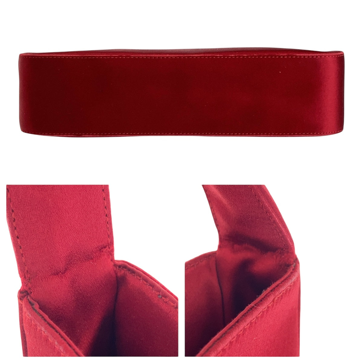 PRADA Shoulder Bag Satin Red Silver Metal Triangle With logo