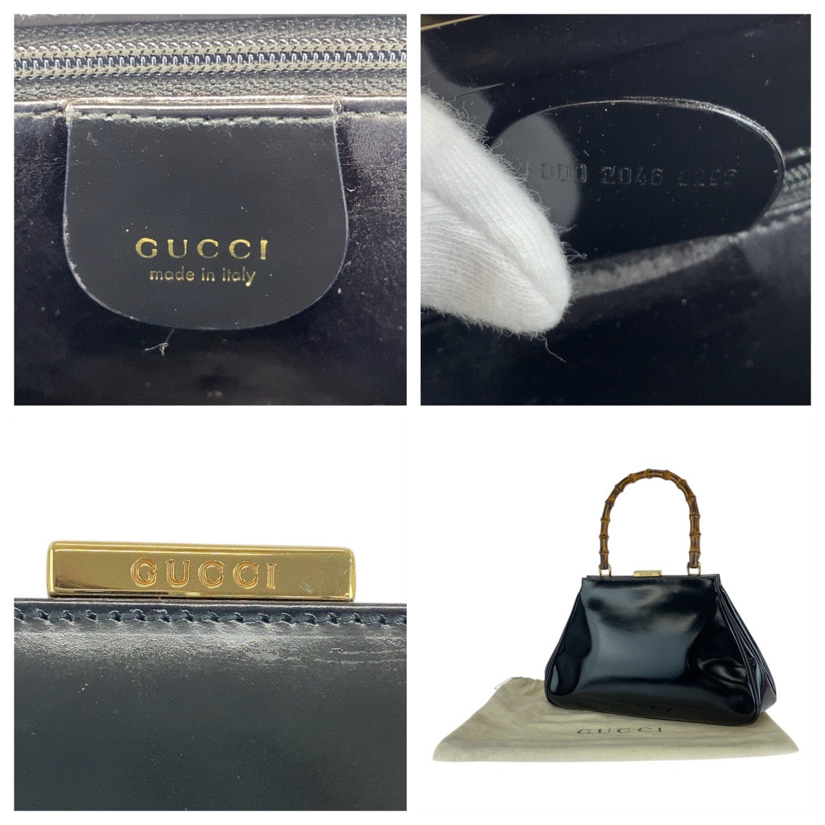 GUCCI Handbag 000 2046 0296 leather black Handbag Shoulder Bag Bamboo Women Used Authentic