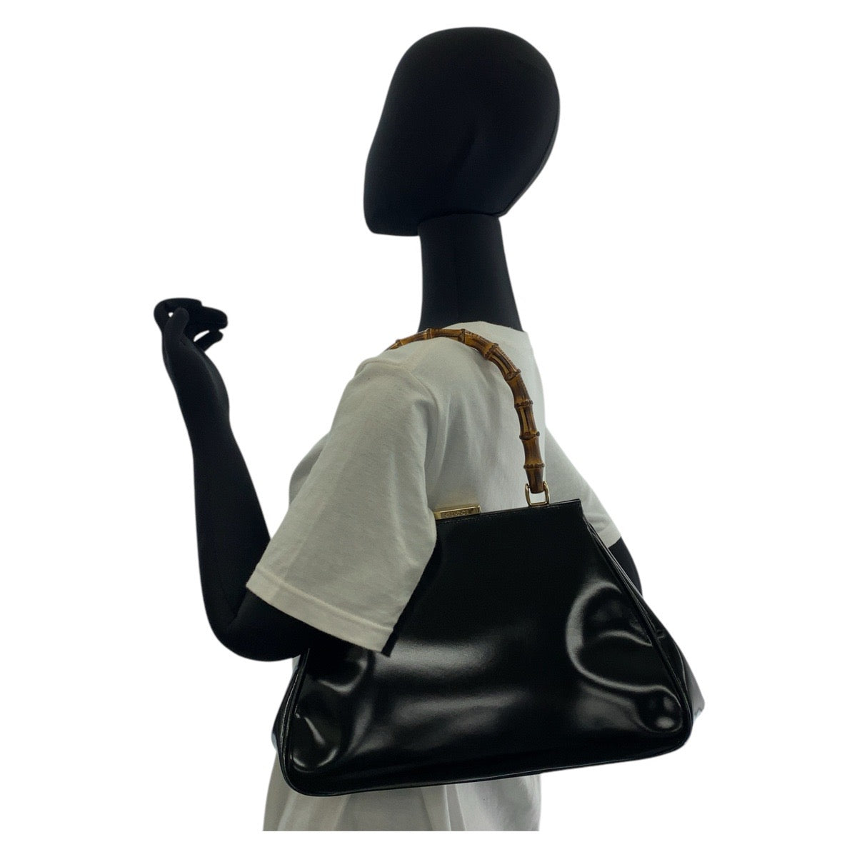 GUCCI Handbag 000 2046 0296 leather black Handbag Shoulder Bag Bamboo Women Used Authentic