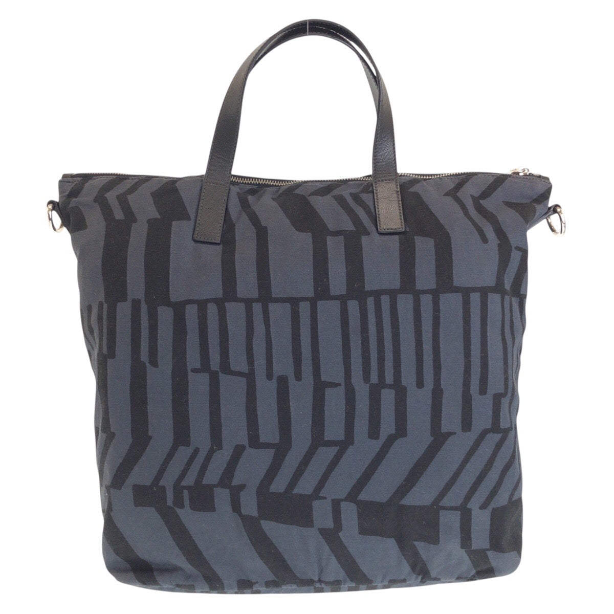PRADA Tote Bag Canvas, Leather Grey Black SilverMetal Tote Bag Shoulder Bag 2way Triangle With logo Women Used Authentic