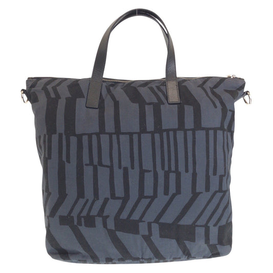 PRADA Tote Bag Canvas, Leather Grey Black SilverMetal Tote Bag Shoulder Bag 2way Triangle With logo Women Used Authentic