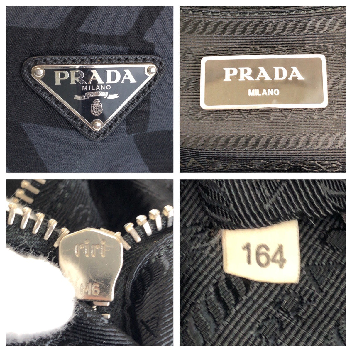 PRADA Tote Bag Canvas, Leather Grey Black SilverMetal Tote Bag Shoulder Bag 2way Triangle With logo Women Used Authentic