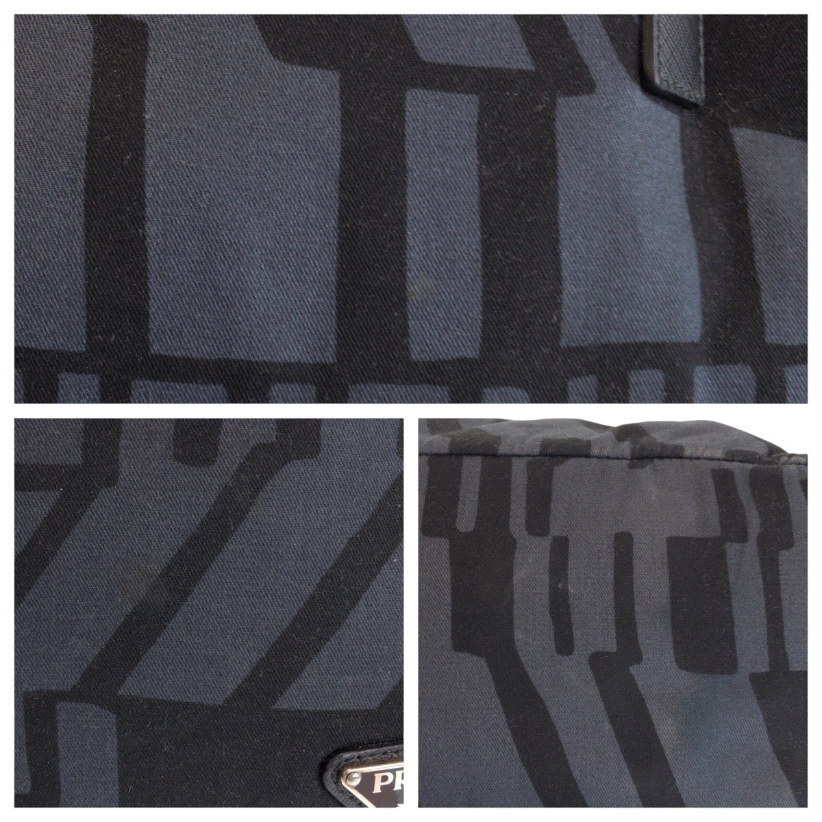 PRADA Tote Bag Canvas, Leather Grey Black SilverMetal Tote Bag Shoulder Bag 2way Triangle With logo Women Used Authentic