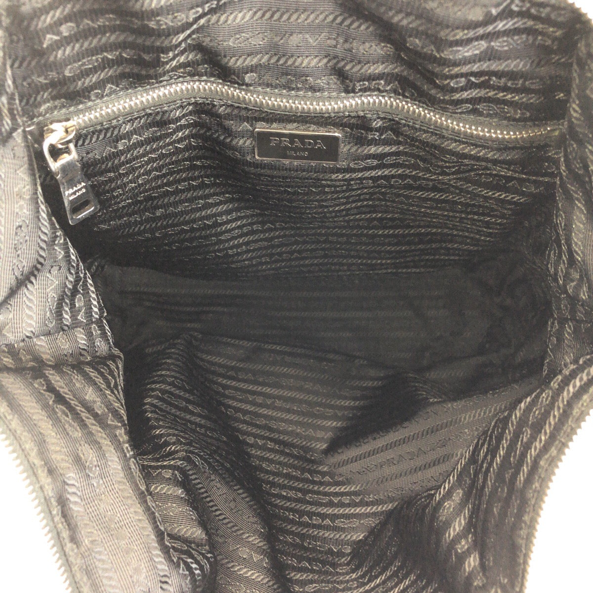 PRADA Tote Bag Canvas, Leather Grey Black SilverMetal Tote Bag Shoulder Bag 2way Triangle With logo Women Used Authentic
