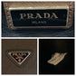 PRADA Clutch bag leather Brown Silver Metal Clutch bag business bag Safiano Triangle With logo mens Used Authentic