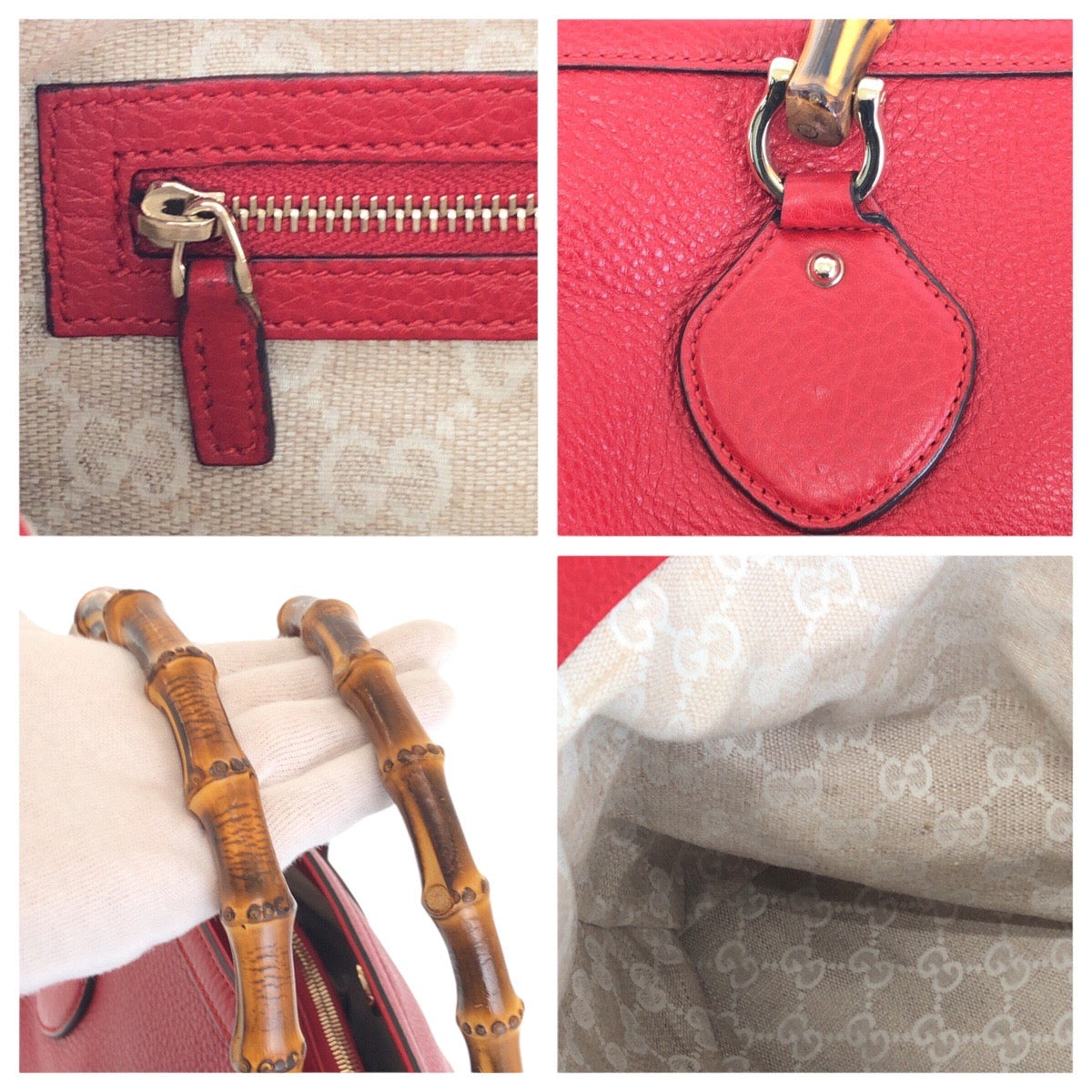 GUCCI Tote Bag 282317 leather Red Tote Bag handbag Bamboo Women Used Authentic