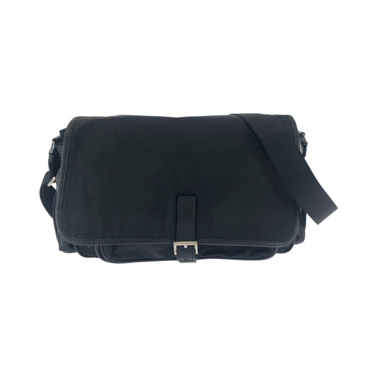 PRADA Shoulder Bag Nylon Black SilverMetal Shoulder Bag Messenger bag Test Triangle With logo mens Used Authentic