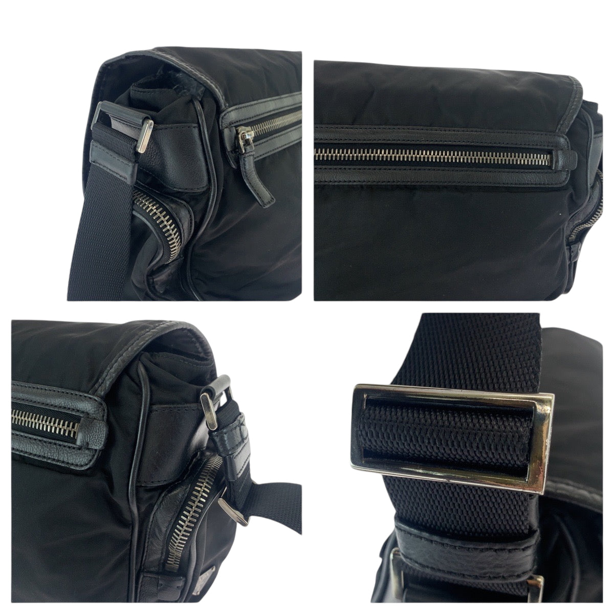 PRADA Shoulder Bag Nylon Black SilverMetal Shoulder Bag Messenger bag Test Triangle With logo mens Used Authentic