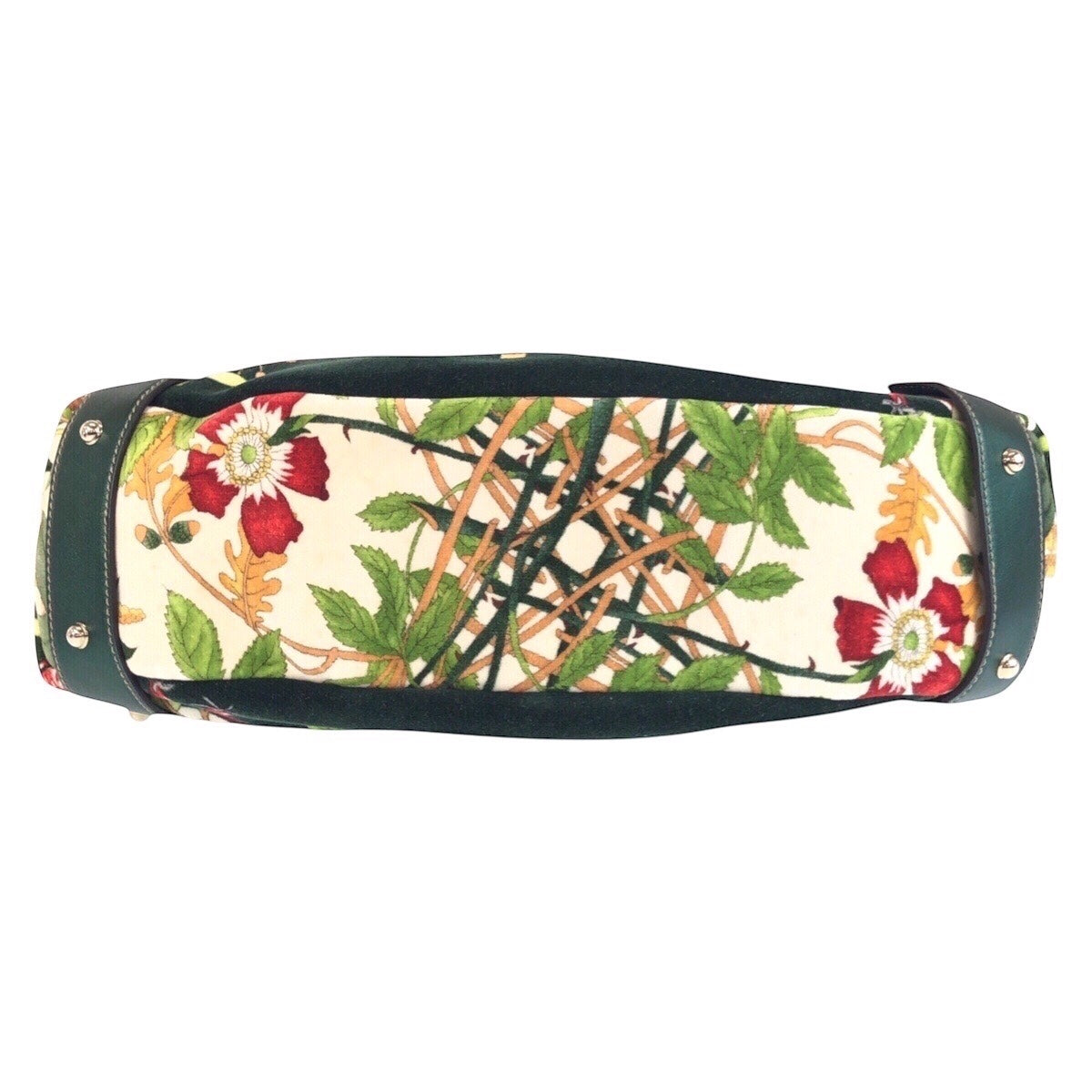 GUCCI Tote Bag 137621 Velour, Leather Green Multicolor SilverMetal Tote Bag Shoulder Bag Horsebit Floral print Women Used Authentic