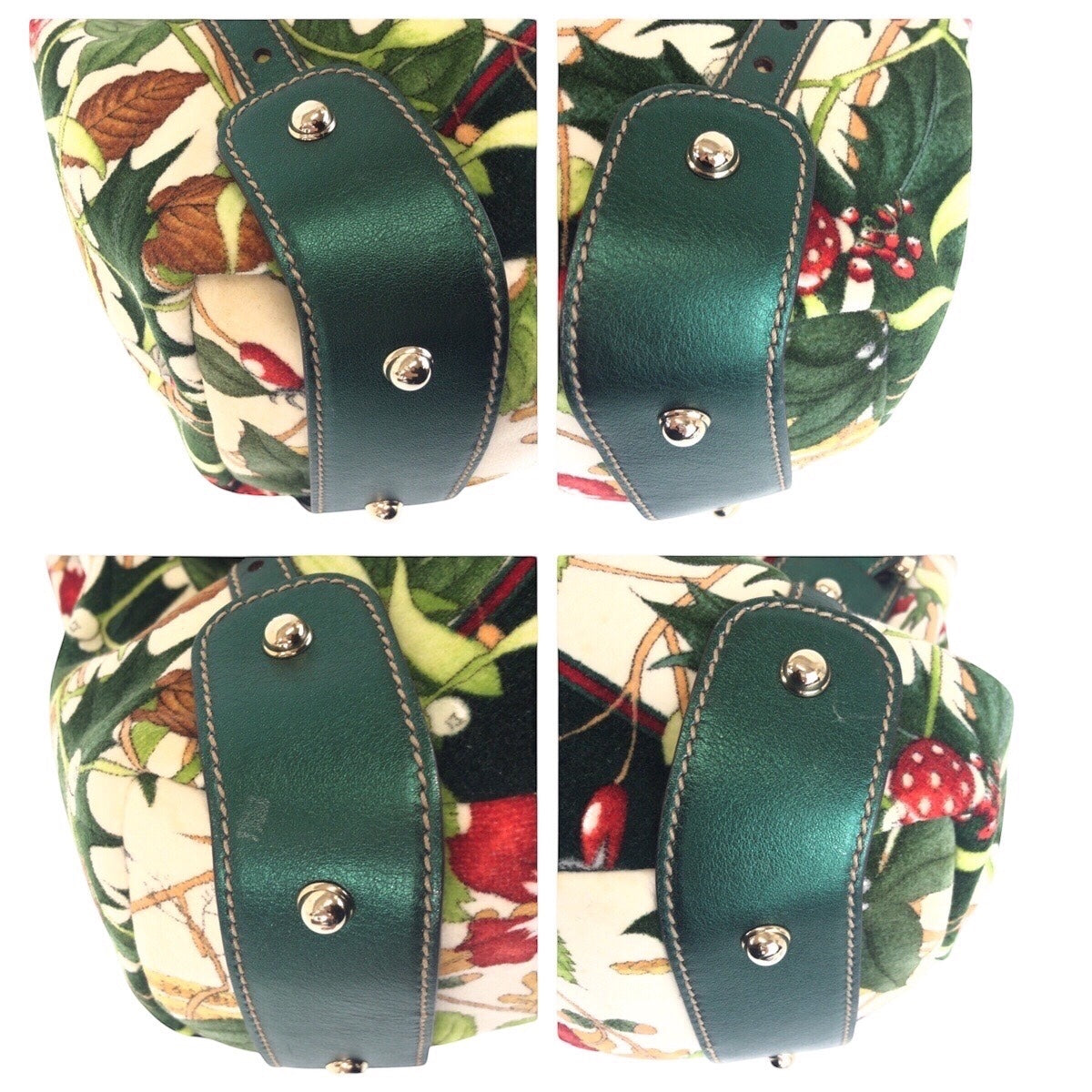 GUCCI Tote Bag 137621 Velour, Leather Green Multicolor SilverMetal Tote Bag Shoulder Bag Horsebit Floral print Women Used Authentic