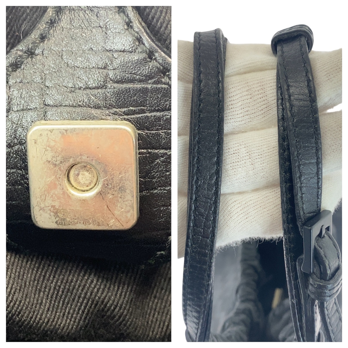 GUCCI Shoulder Bag 76554 GG canvas Black SilverMetal