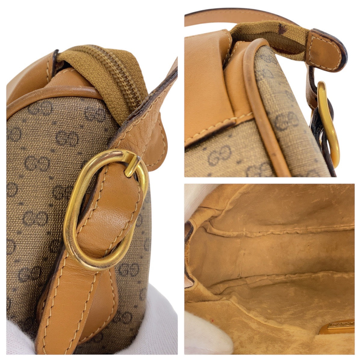 GUCCI Shoulder Bag 001 115 4001 GG Supreme canvas, leather Brown Gold Metal Shoulder Bag pochette Old Gucci Micro GG Women Used Authentic