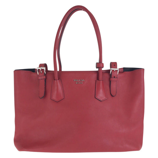 PRADA Tote Bag leather Red Silver Metal Tote Bag Shoulder Bag Women Used Authentic