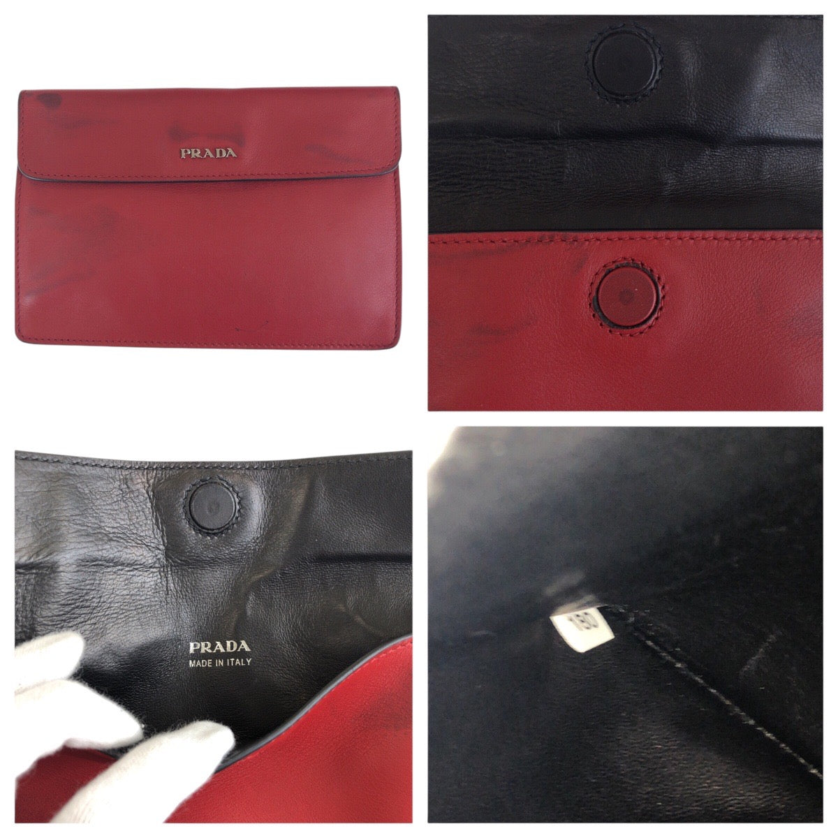 PRADA Tote Bag leather Red Silver Metal Tote Bag Shoulder Bag Women Used Authentic