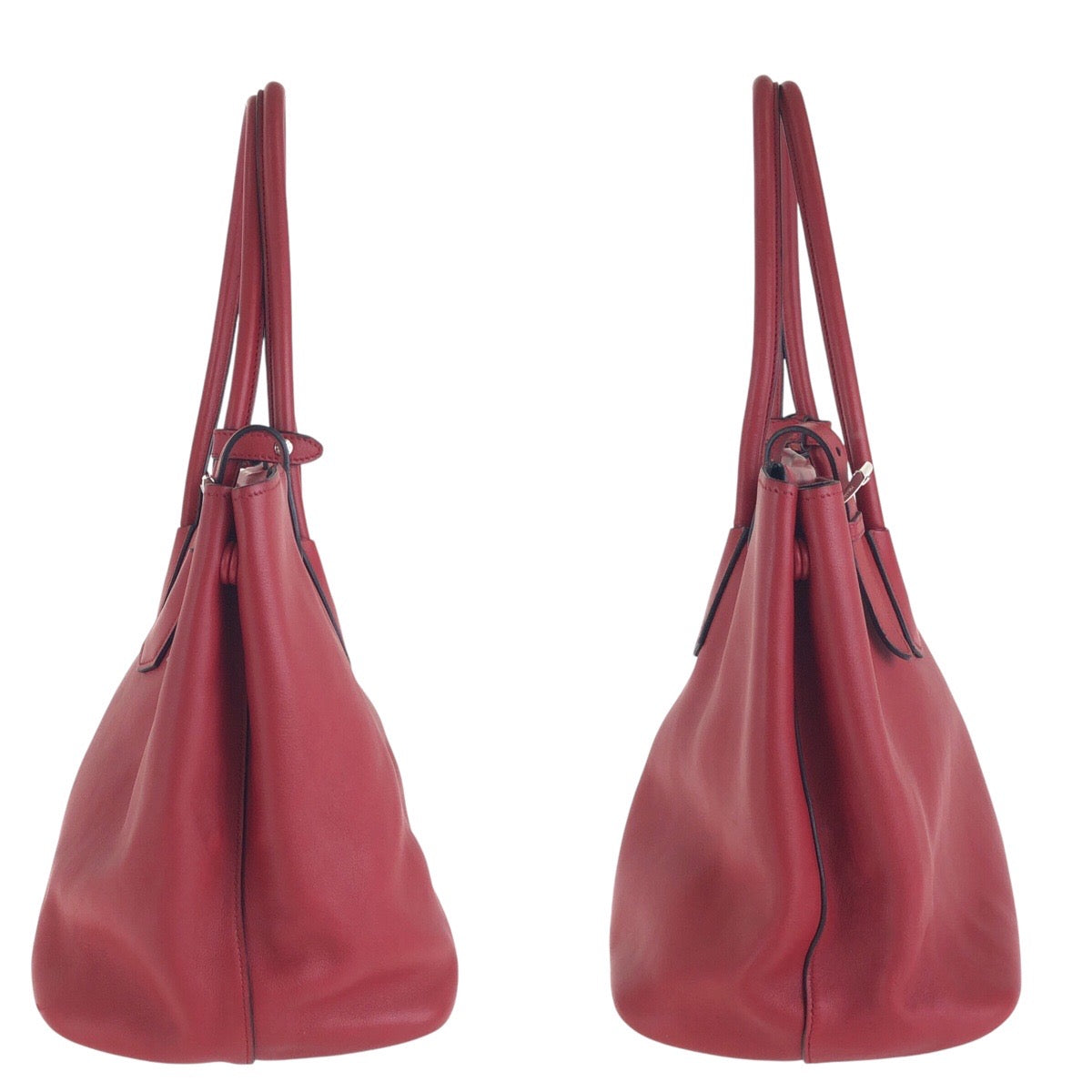 PRADA Tote Bag leather Red Silver Metal Tote Bag Shoulder Bag Women Used Authentic