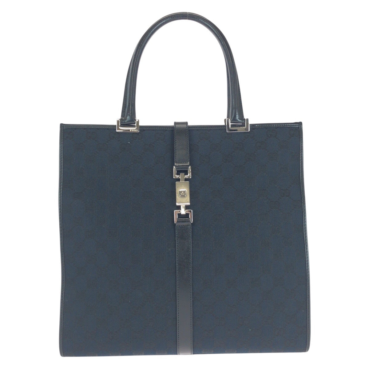 GUCCI Tote Bag 002 1064 GG canvas Black SilverMetal Jackie