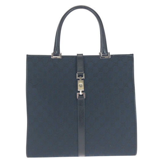 GUCCI Tote Bag 002 1064 GG canvas Black SilverMetal Jackie