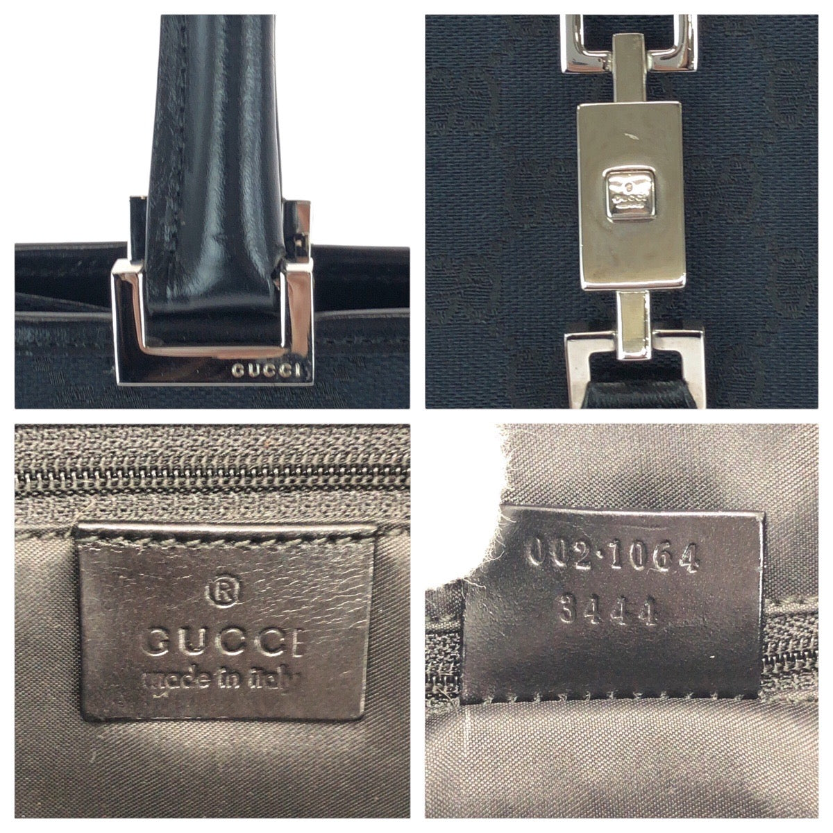 GUCCI Tote Bag 002 1064 GG canvas Black SilverMetal Jackie