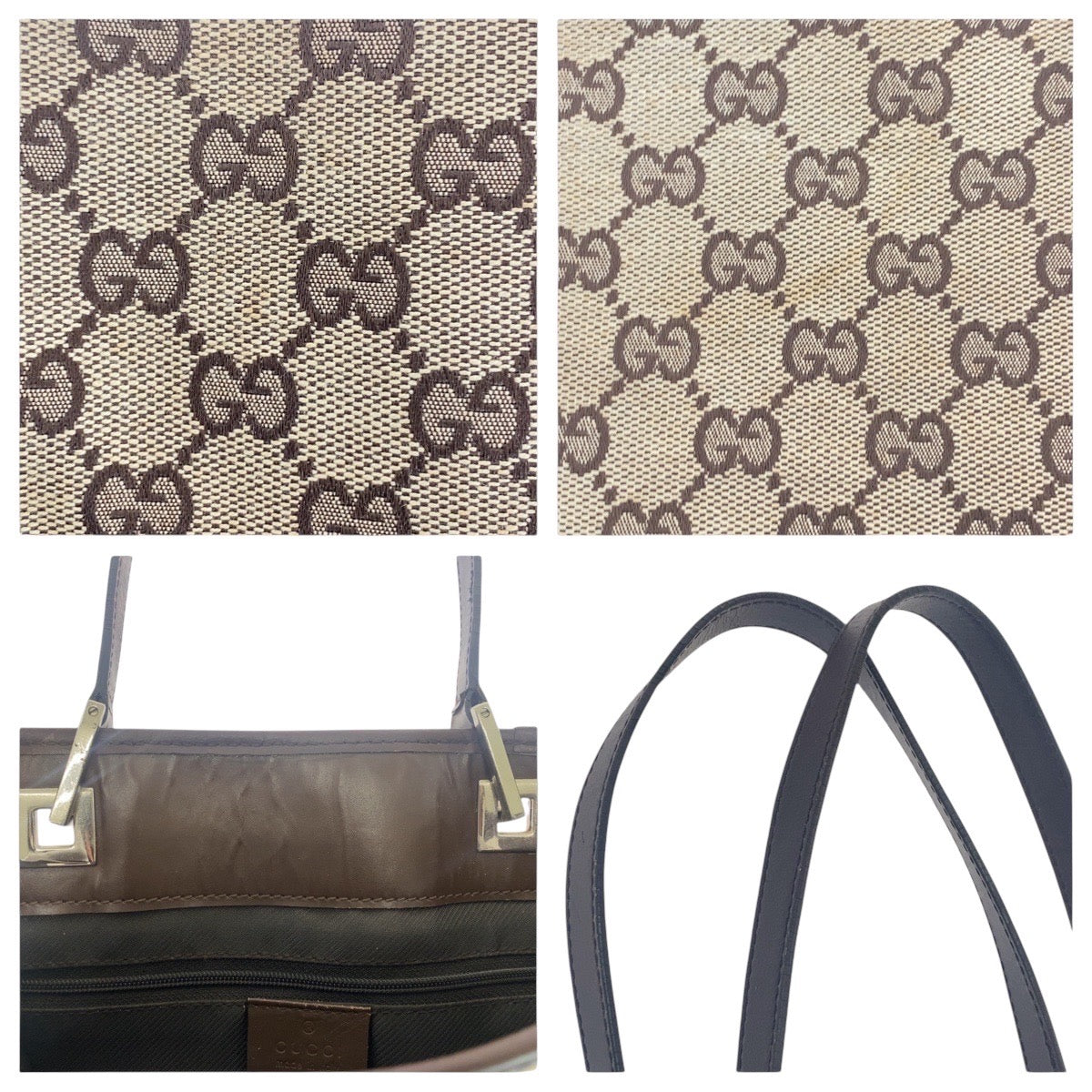 GUCCI Tote Bag 31243 GG canvas, leather Beige Brown Gold Metal Tote Bag Shoulder Bag Women Used Authentic