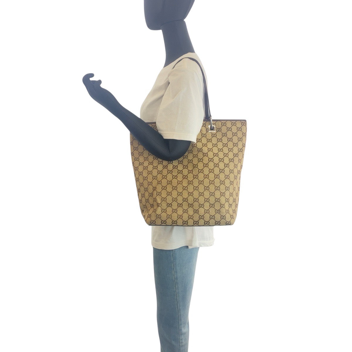 GUCCI Tote Bag 31243 GG canvas, leather Beige Brown Gold Metal Tote Bag Shoulder Bag Women Used Authentic
