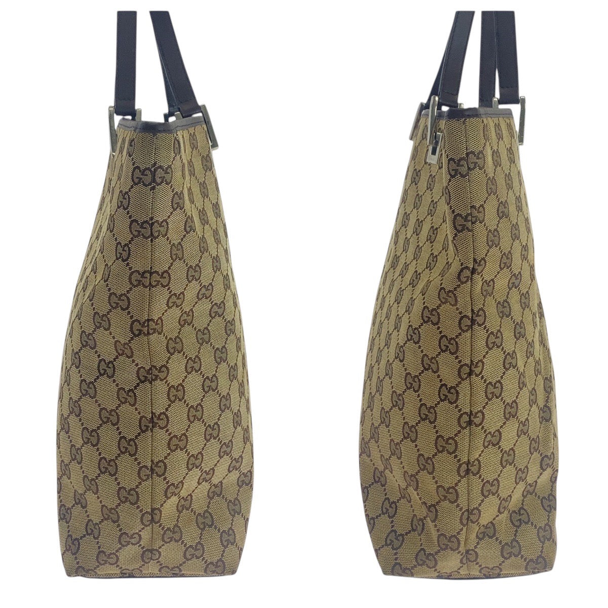 GUCCI Tote Bag 31243 GG canvas, leather Beige Brown Gold Metal Tote Bag Shoulder Bag Women Used Authentic
