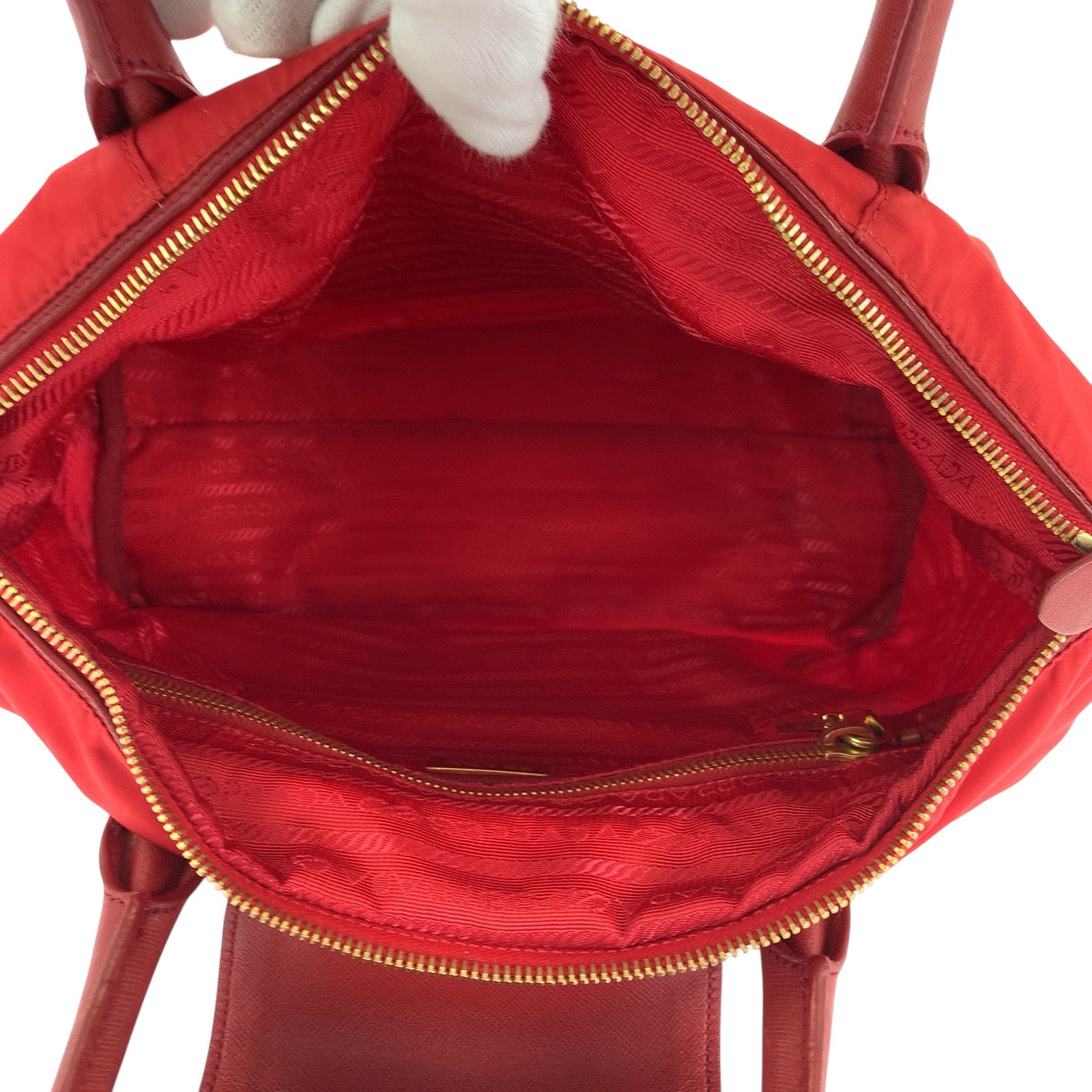 PRADA Tote Bag BN2106 Nylon Red Gold Metal Tote Bag handbag Test Triangle With logo Women Used Authentic