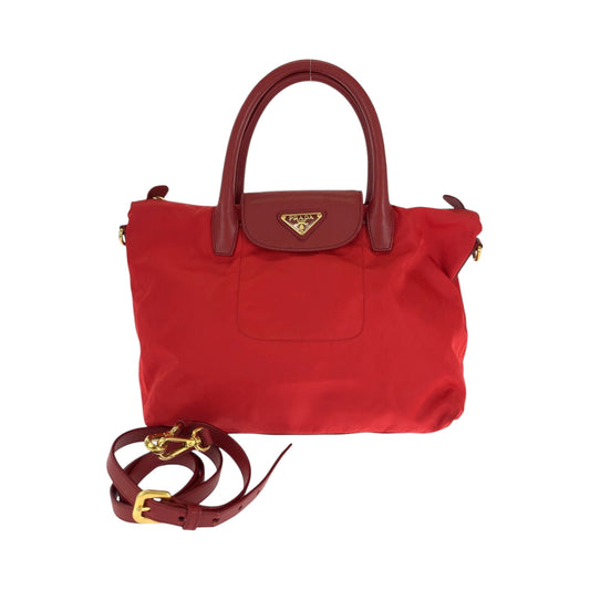 PRADA Tote Bag BN2106 Nylon Red Gold Metal Tote Bag handbag Test Triangle With logo Women Used Authentic