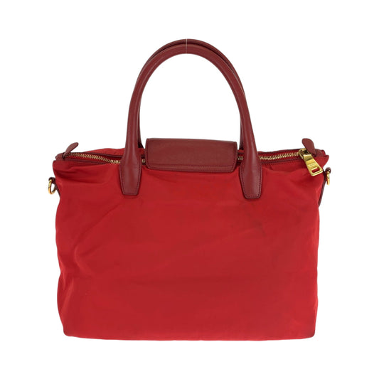 PRADA Tote Bag BN2106 Nylon Red Gold Metal Tote Bag handbag Test Triangle With logo Women Used Authentic