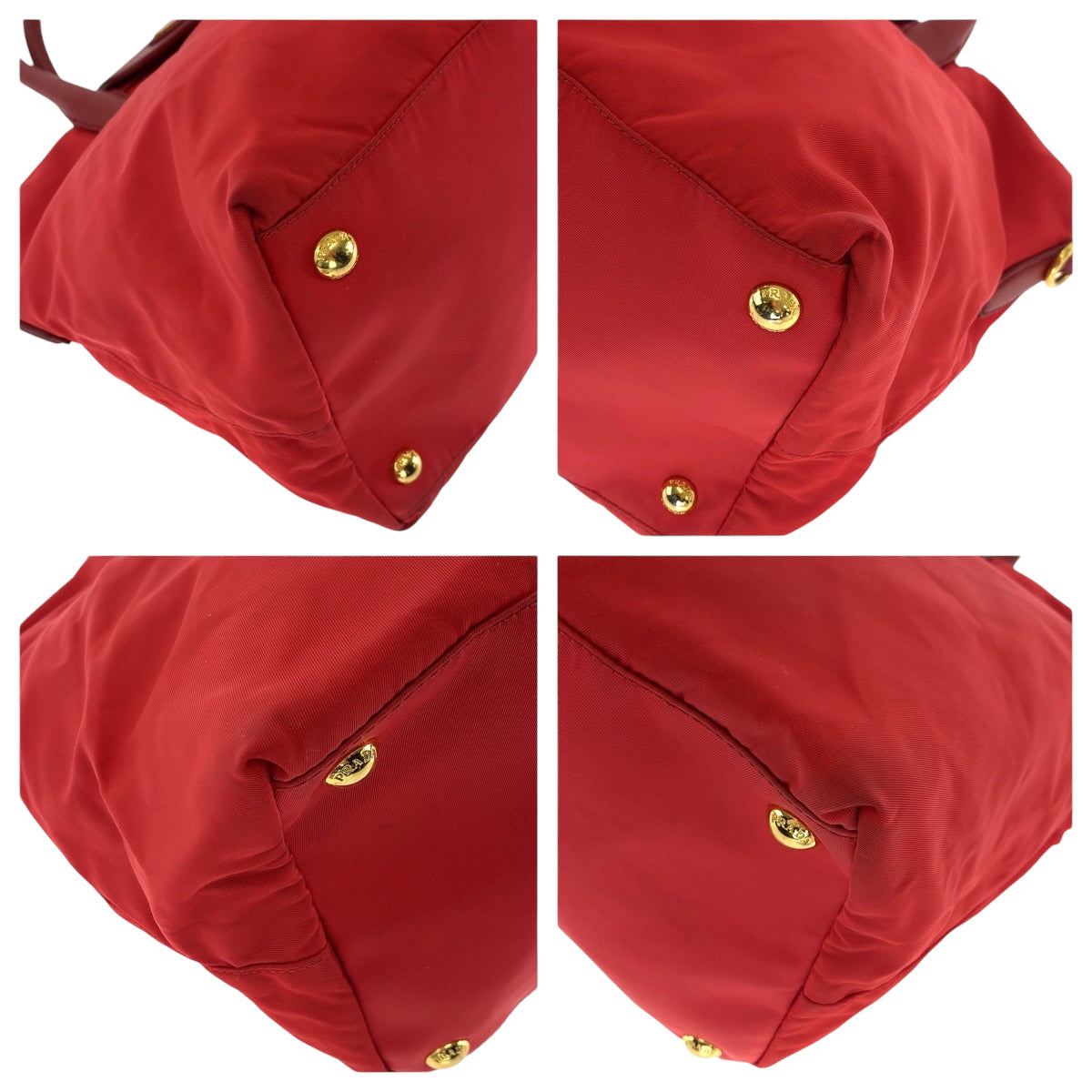 PRADA Tote Bag BN2106 Nylon Red Gold Metal Tote Bag handbag Test Triangle With logo Women Used Authentic