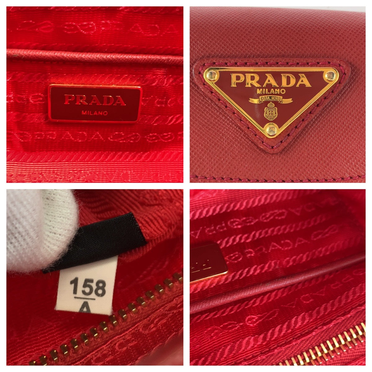 PRADA Tote Bag BN2106 Nylon Red Gold Metal Tote Bag handbag Test Triangle With logo Women Used Authentic