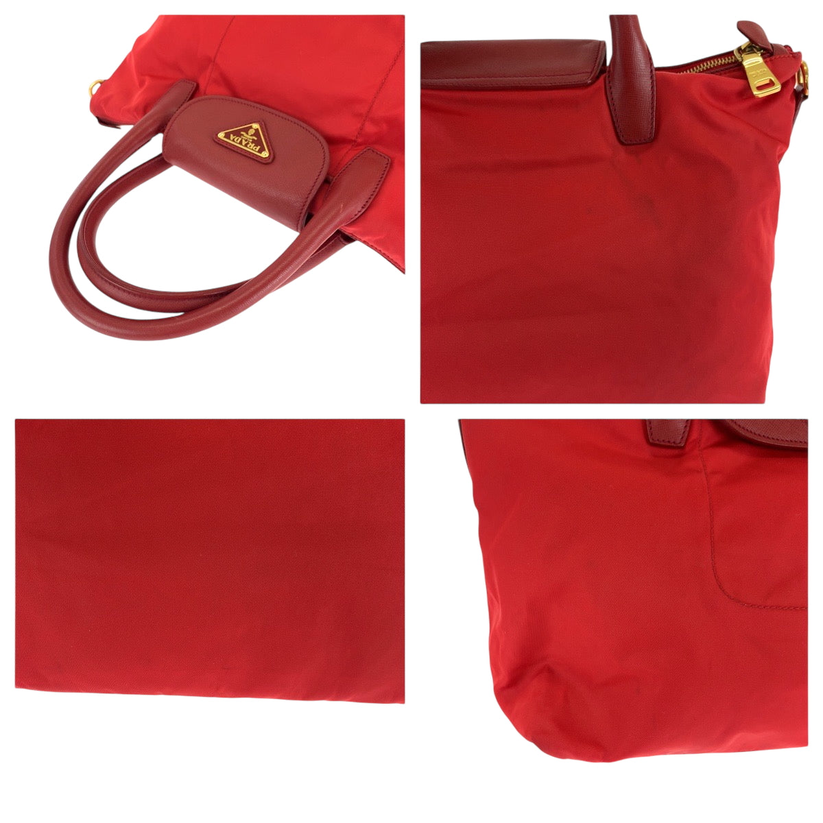 PRADA Tote Bag BN2106 Nylon Red Gold Metal Tote Bag handbag Test Triangle With logo Women Used Authentic