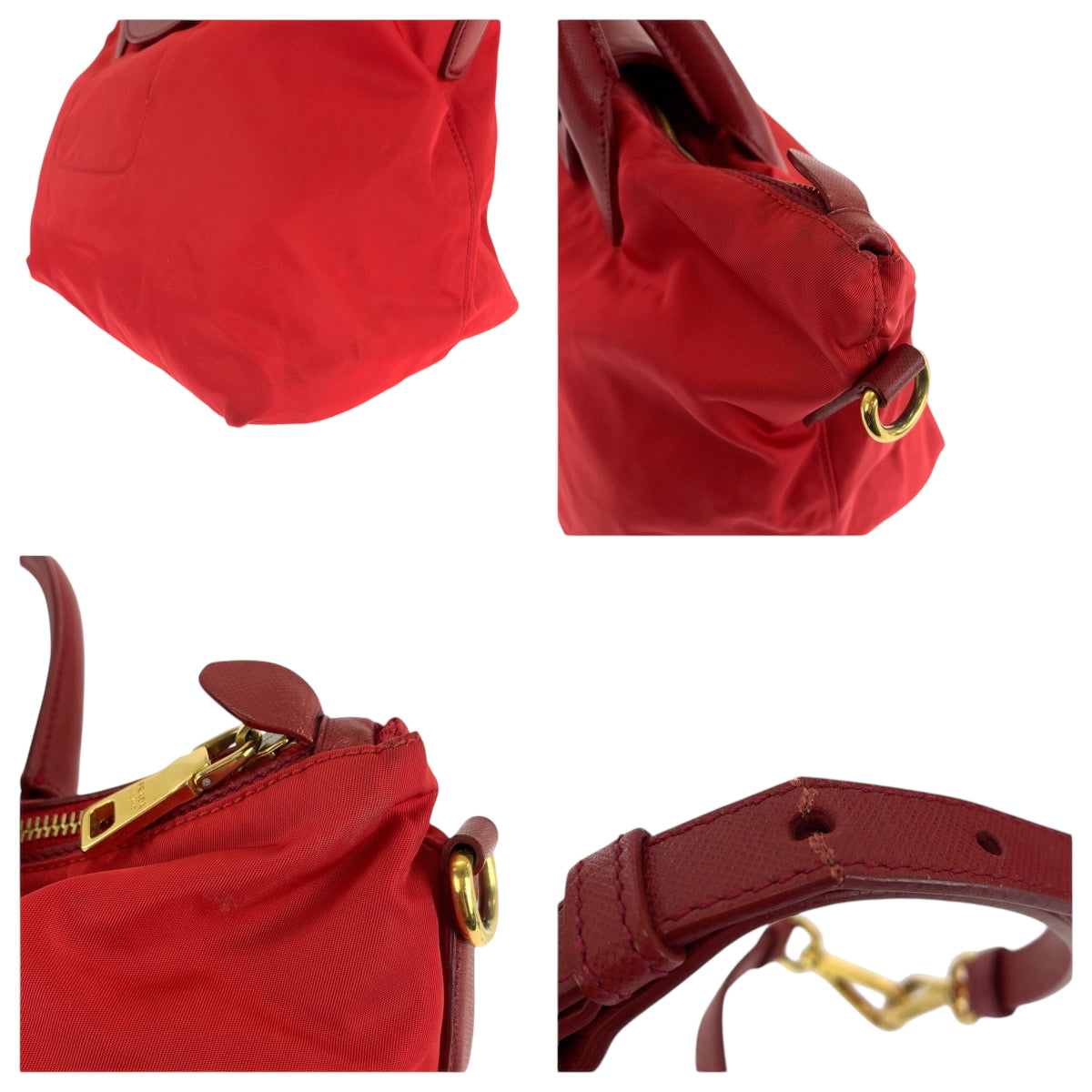 PRADA Tote Bag BN2106 Nylon Red Gold Metal Tote Bag handbag Test Triangle With logo Women Used Authentic