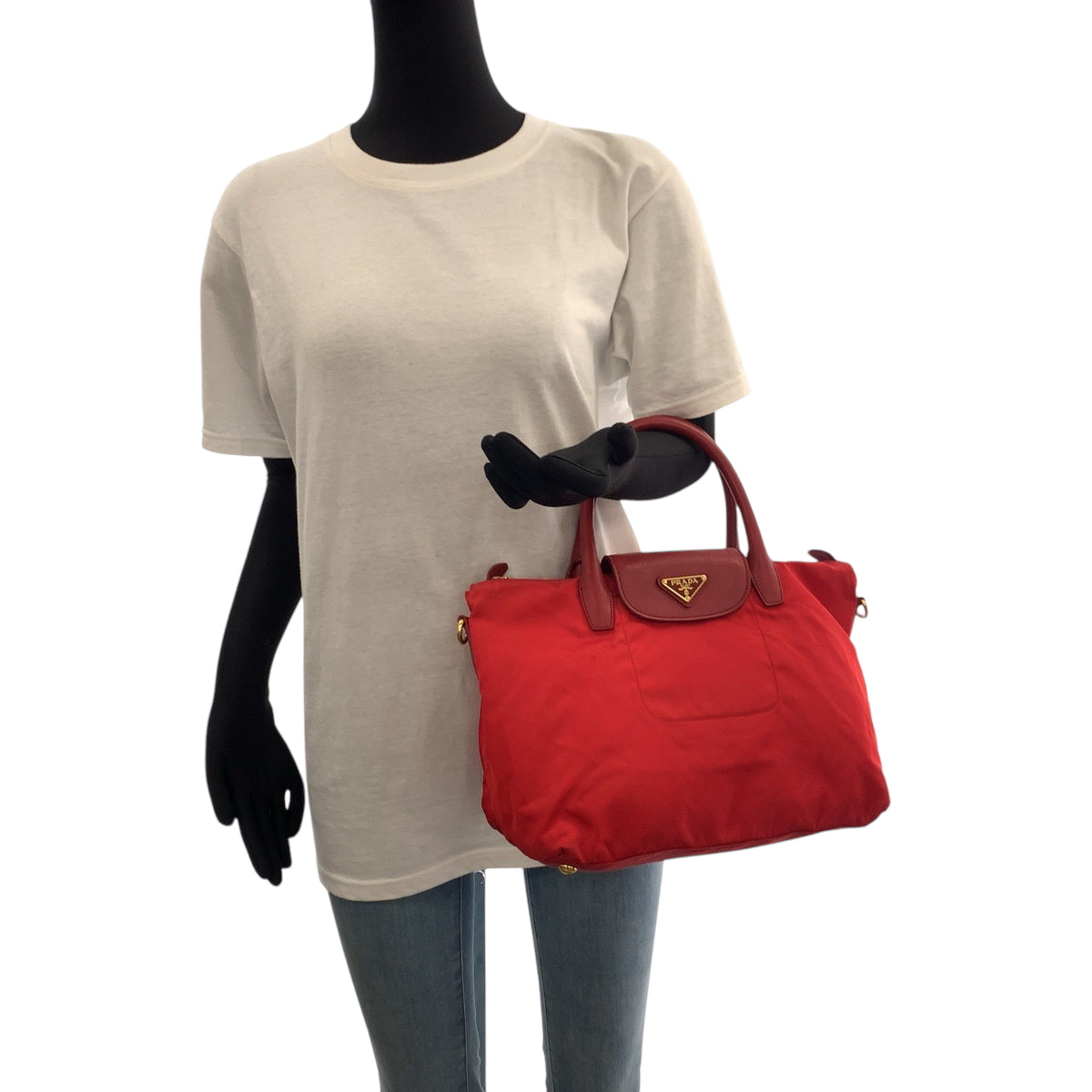 PRADA Tote Bag BN2106 Nylon Red Gold Metal Tote Bag handbag Test Triangle With logo Women Used Authentic