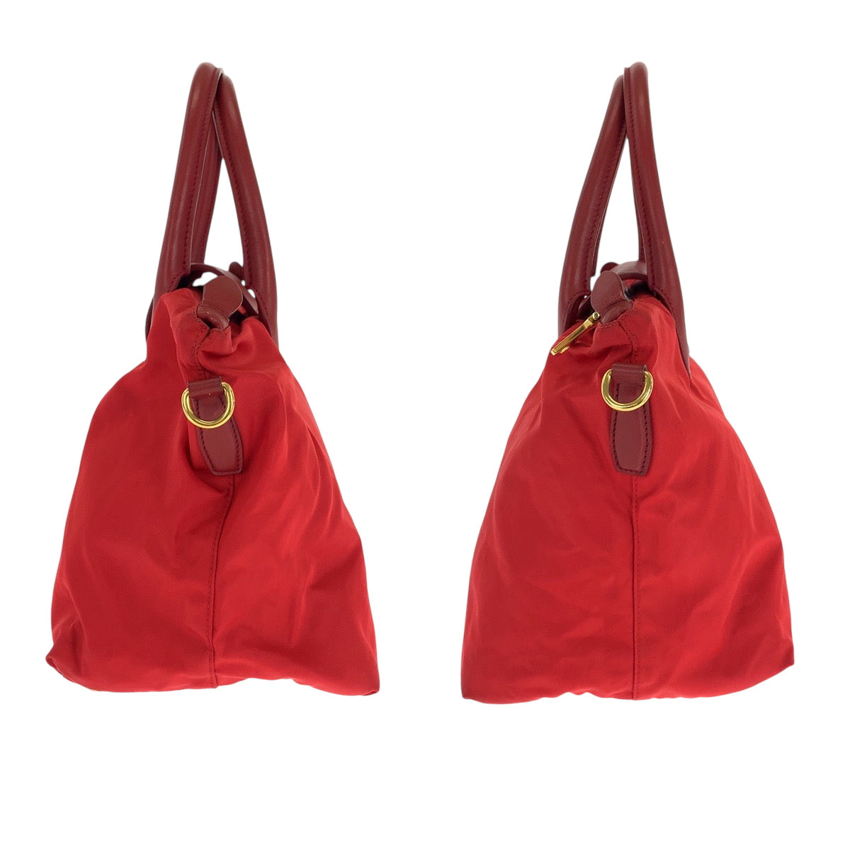 PRADA Tote Bag BN2106 Nylon Red Gold Metal Tote Bag handbag Test Triangle With logo Women Used Authentic