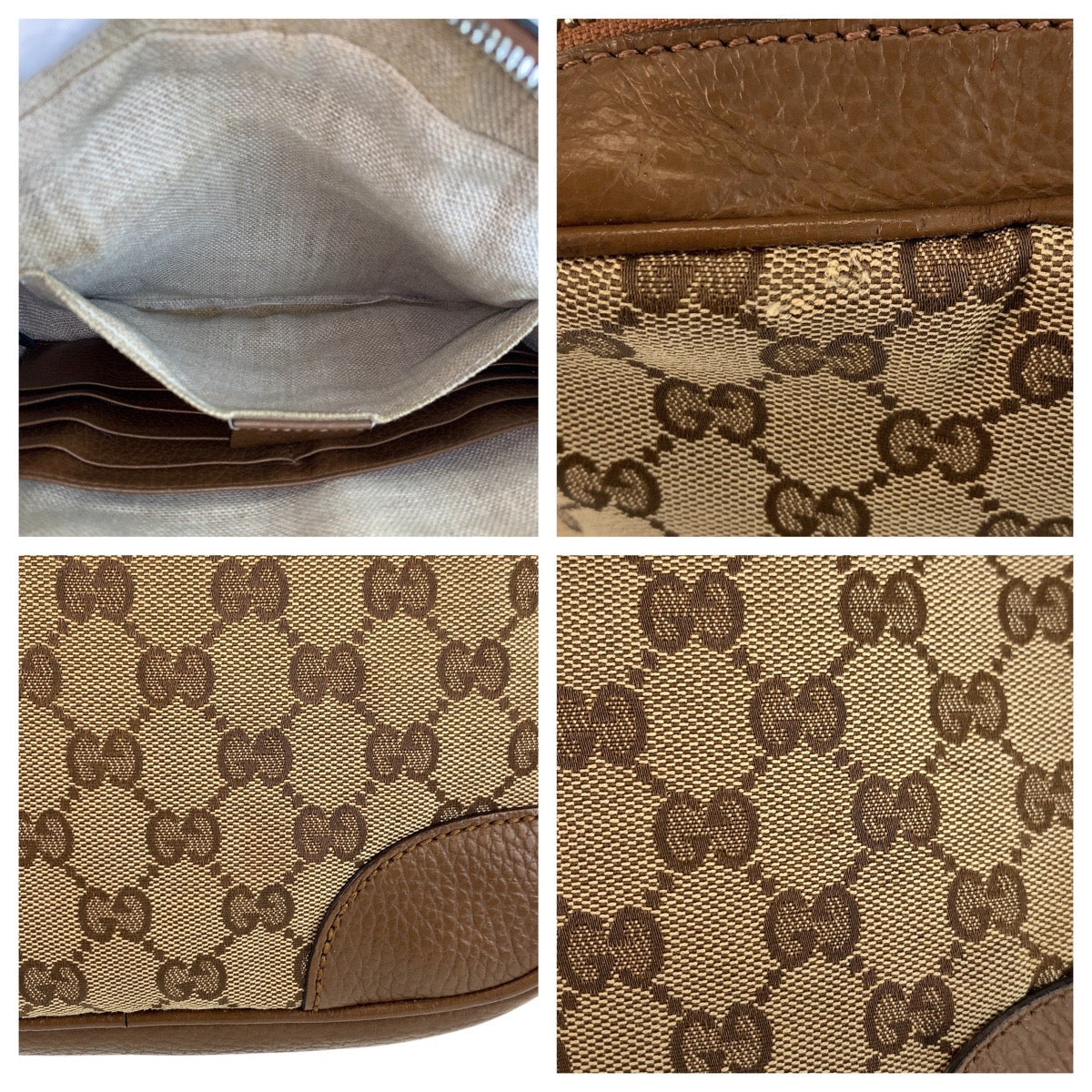 GUCCI Shoulder Bag 449413 GG canvas, leather Beige Brown Gold Metal Shoulder Bag pochette Women Used Authentic