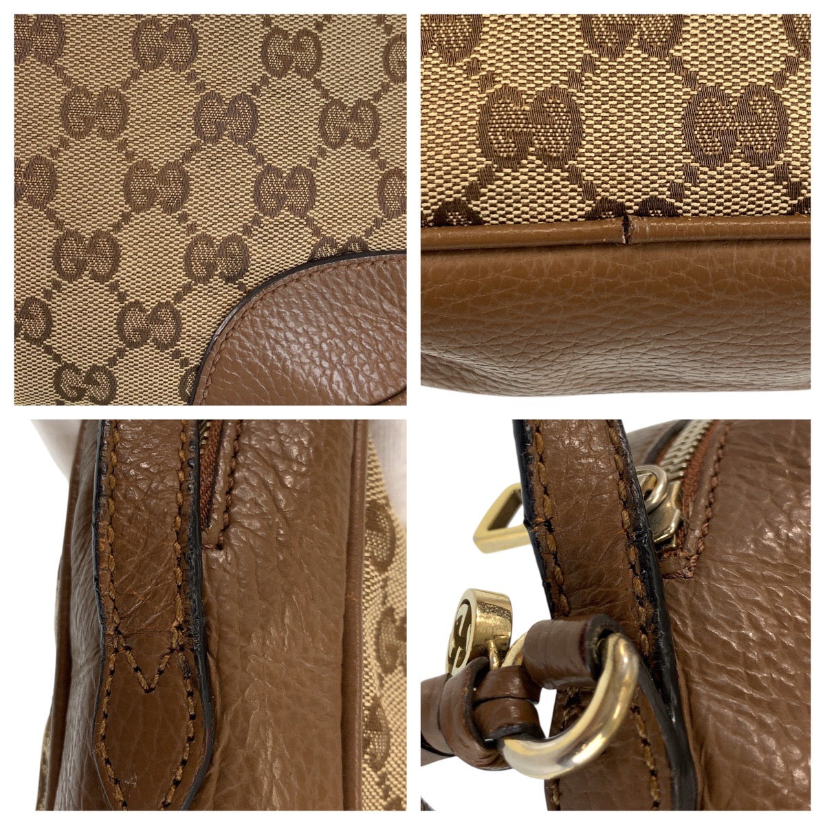 GUCCI Shoulder Bag 449413 GG canvas, leather Beige Brown Gold Metal Shoulder Bag pochette Women Used Authentic