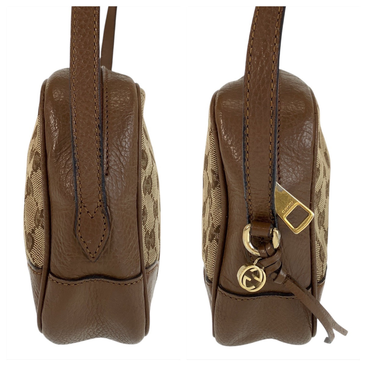 GUCCI Shoulder Bag 449413 GG canvas, leather Beige Brown Gold Metal Shoulder Bag pochette Women Used Authentic