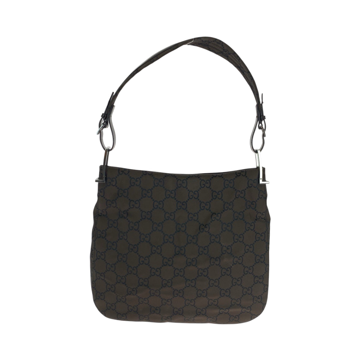 GUCCI Shoulder Bag 001 3166 Nylon Dark Brown SilverMetal One Shoulder Bag Women Used Authentic