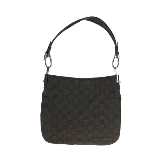 GUCCI Shoulder Bag 001 3166 Nylon Dark Brown SilverMetal One Shoulder Bag Women Used Authentic
