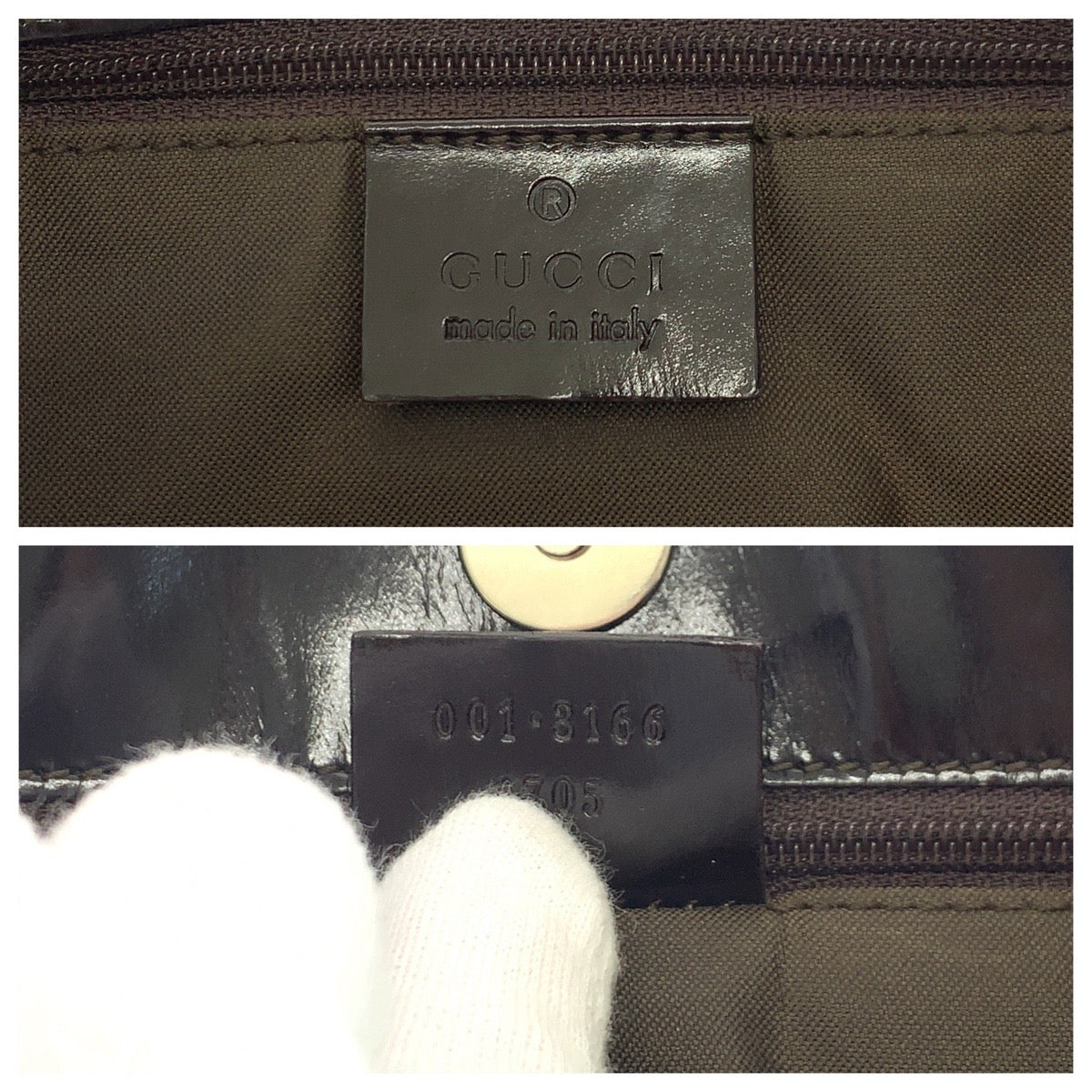 GUCCI Shoulder Bag 001 3166 Nylon Dark Brown SilverMetal One Shoulder Bag Women Used Authentic