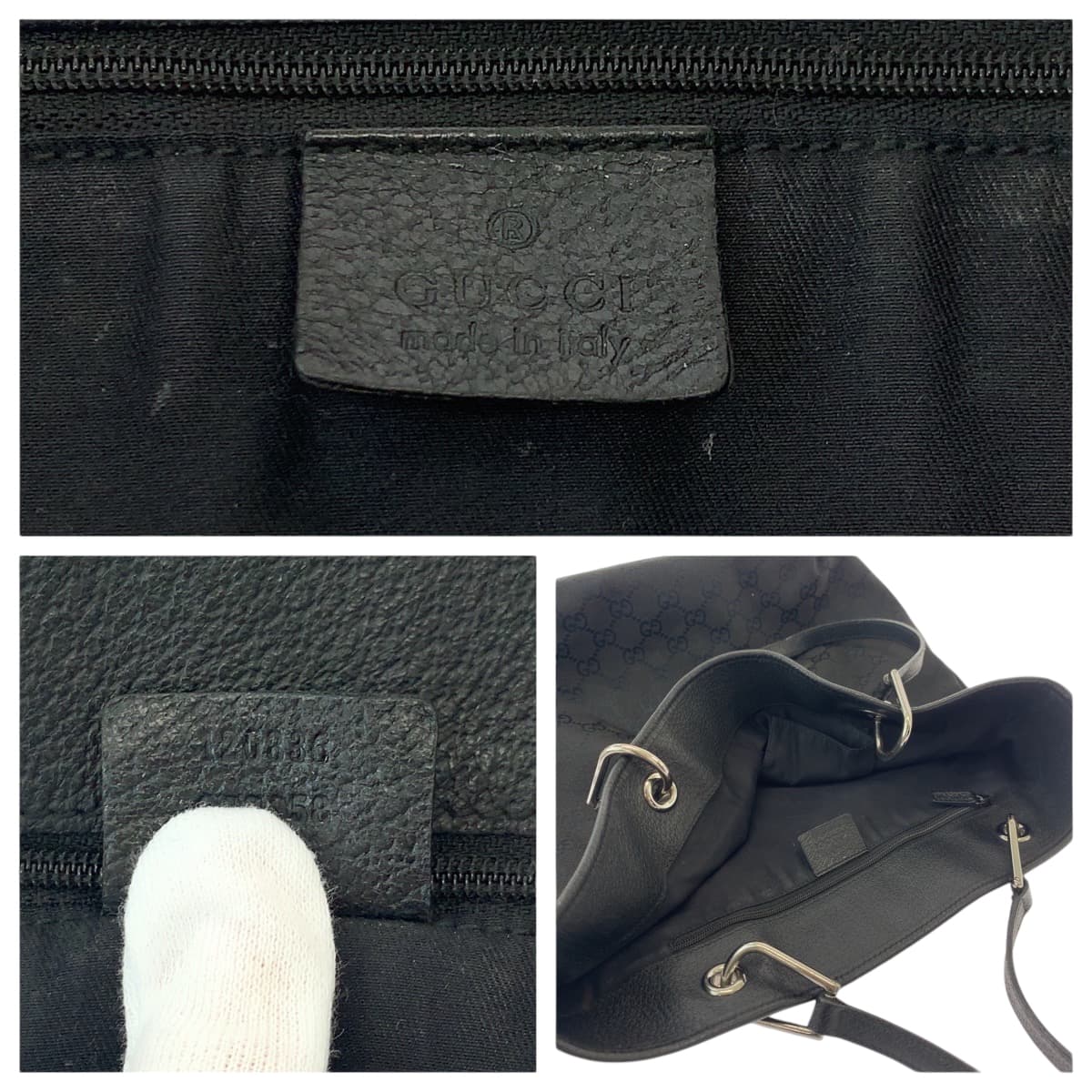 GUCCI Tote Bag 120836 GG canvas Black SilverMetal Tote Bag Shoulder Bag Women Used Authentic