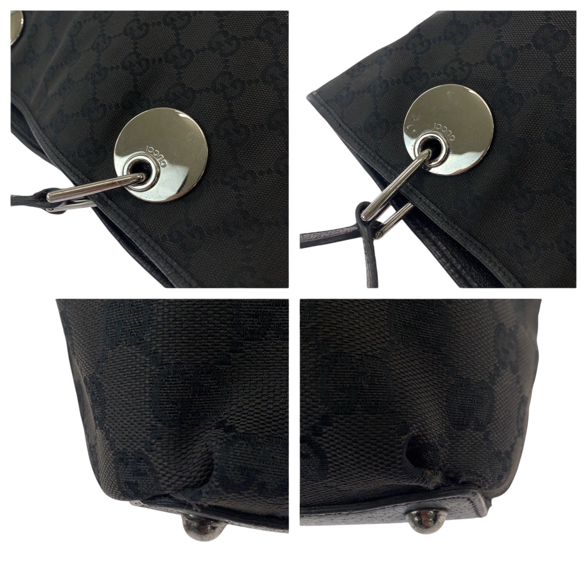 GUCCI Tote Bag 120836 GG canvas Black SilverMetal Tote Bag Shoulder Bag Women Used Authentic