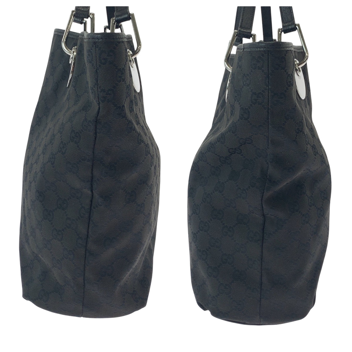 GUCCI Tote Bag 120836 GG canvas Black SilverMetal Tote Bag Shoulder Bag Women Used Authentic
