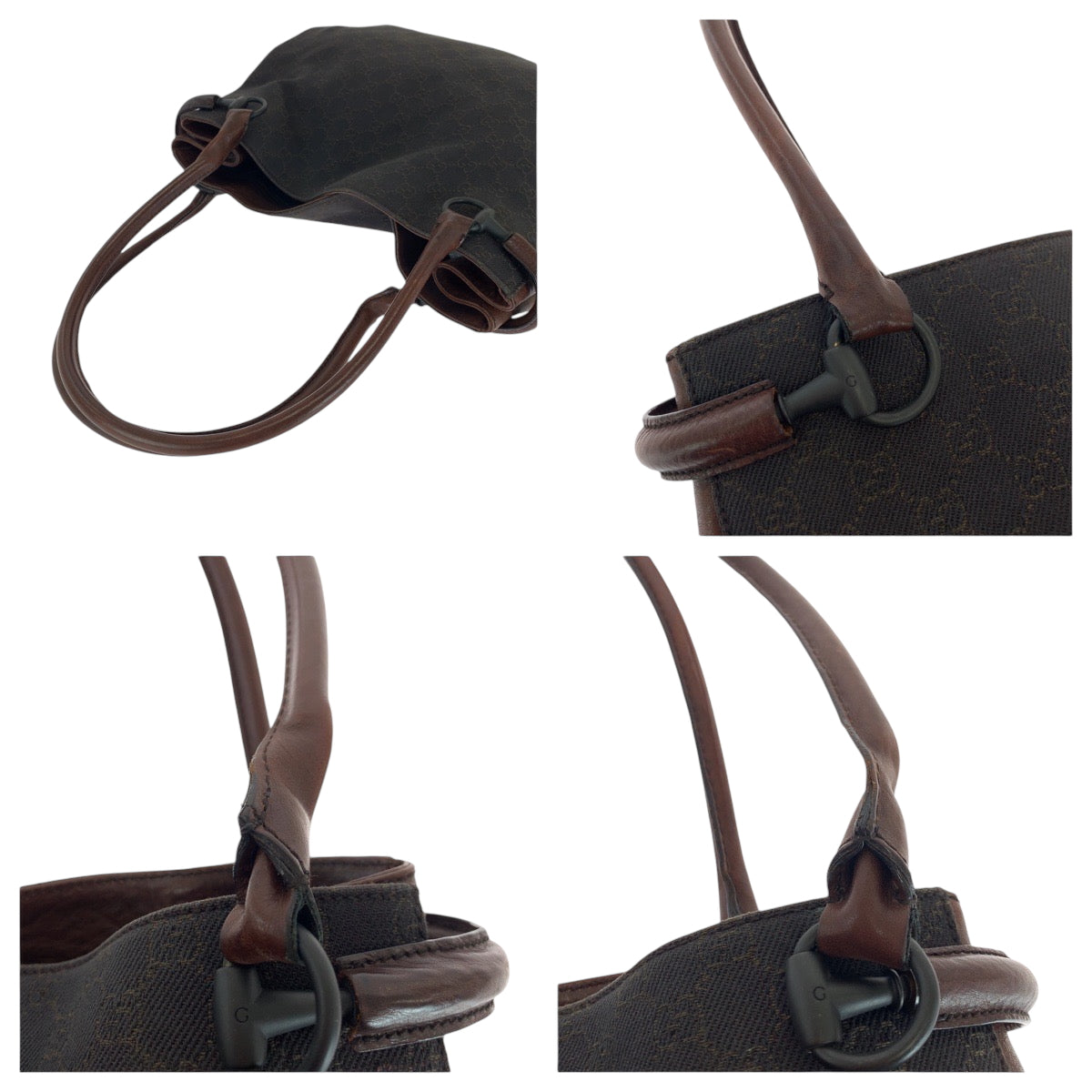 GUCCI Tote Bag 101346 GG canvas Brown Black Metal Tote Bag Shoulder Bag Women Used Authentic