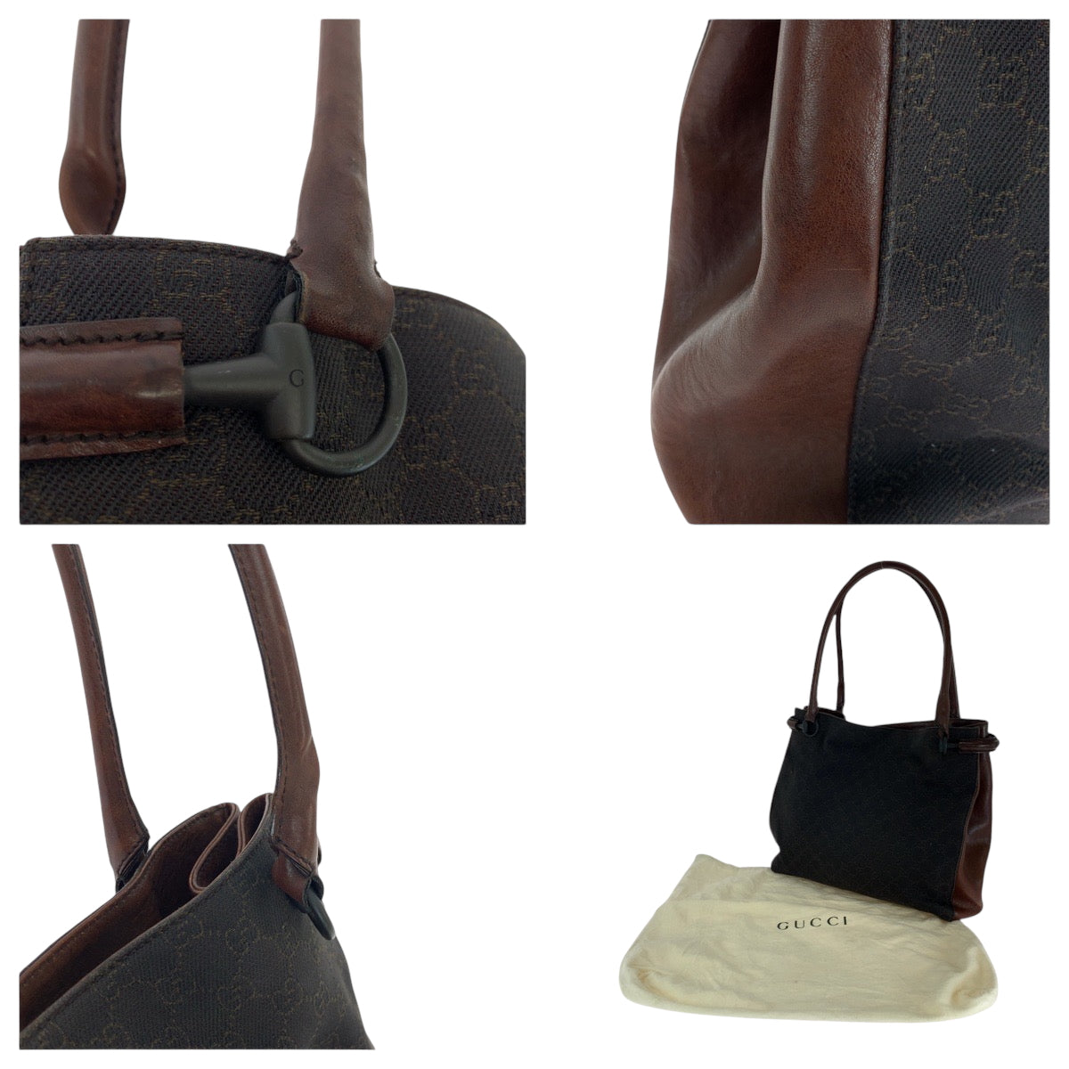 GUCCI Tote Bag 101346 GG canvas Brown Black Metal Tote Bag Shoulder Bag Women Used Authentic