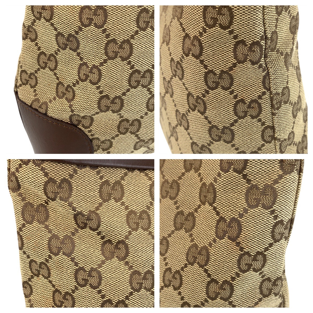 GUCCI Tote Bag 002 1119 GG canvas Beige Brown Gold Metal