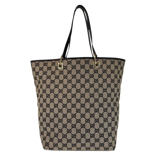 GUCCI Tote Bag 002 1098 GG canvas, leather Beige Black Gold Metal Tote Bag Shoulder Bag Women Used Authentic