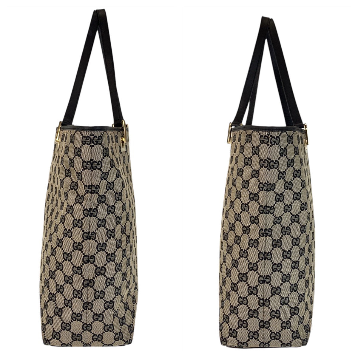 GUCCI Tote Bag 002 1098 GG canvas, leather Beige Black Gold Metal Tote Bag Shoulder Bag Women Used Authentic
