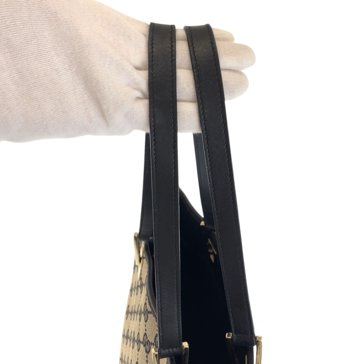 GUCCI Tote Bag 002 1098 GG canvas, leather Beige Black Gold Metal Tote Bag Shoulder Bag Women Used Authentic