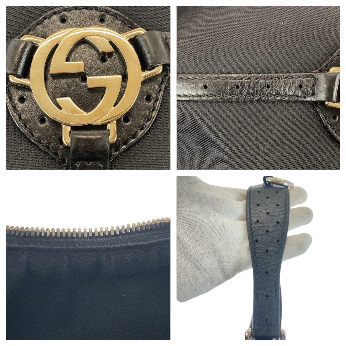 GUCCI Shoulder Bag 114869 Canvas, Leather Black SilverMetal Shoulder Bag Hobo Interlocking Women Used Authentic